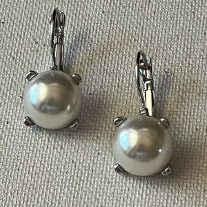 Classic Silver-Tone Pearl Drop Earrings – Leverback Style